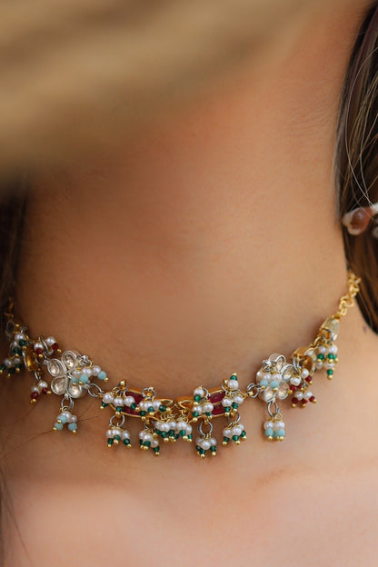 Kundan & Pearl Embellished Choker Necklace 