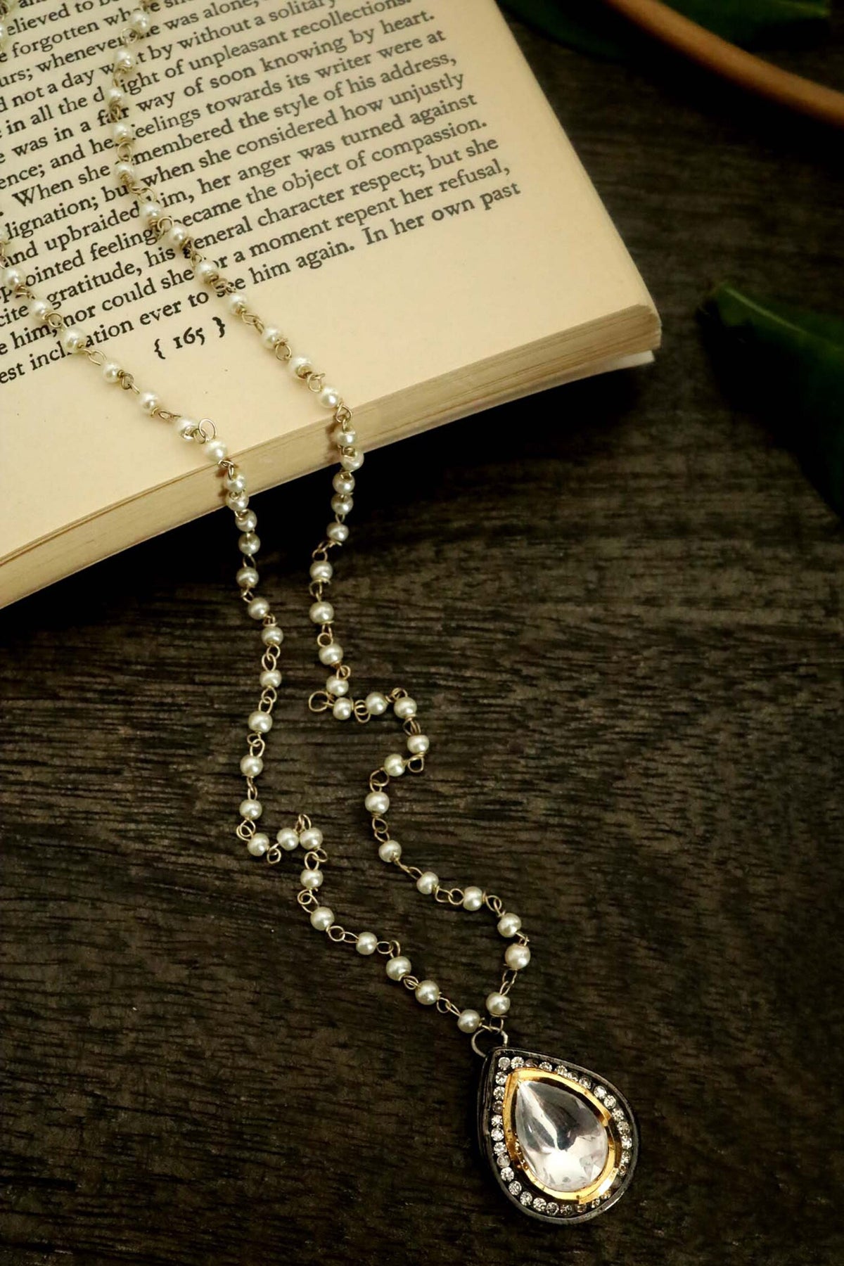 Teardrop Polki & Cubic Zirconia Embellished Pendant Necklace 