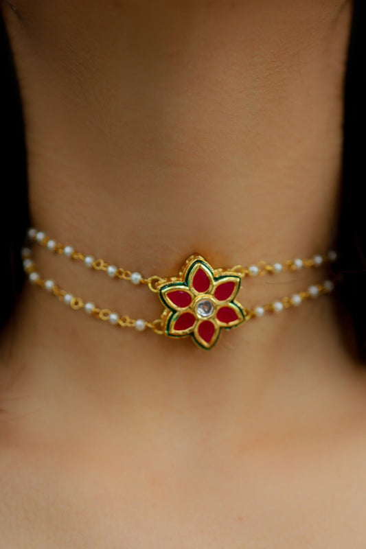Floral Kundan Choker Necklace 