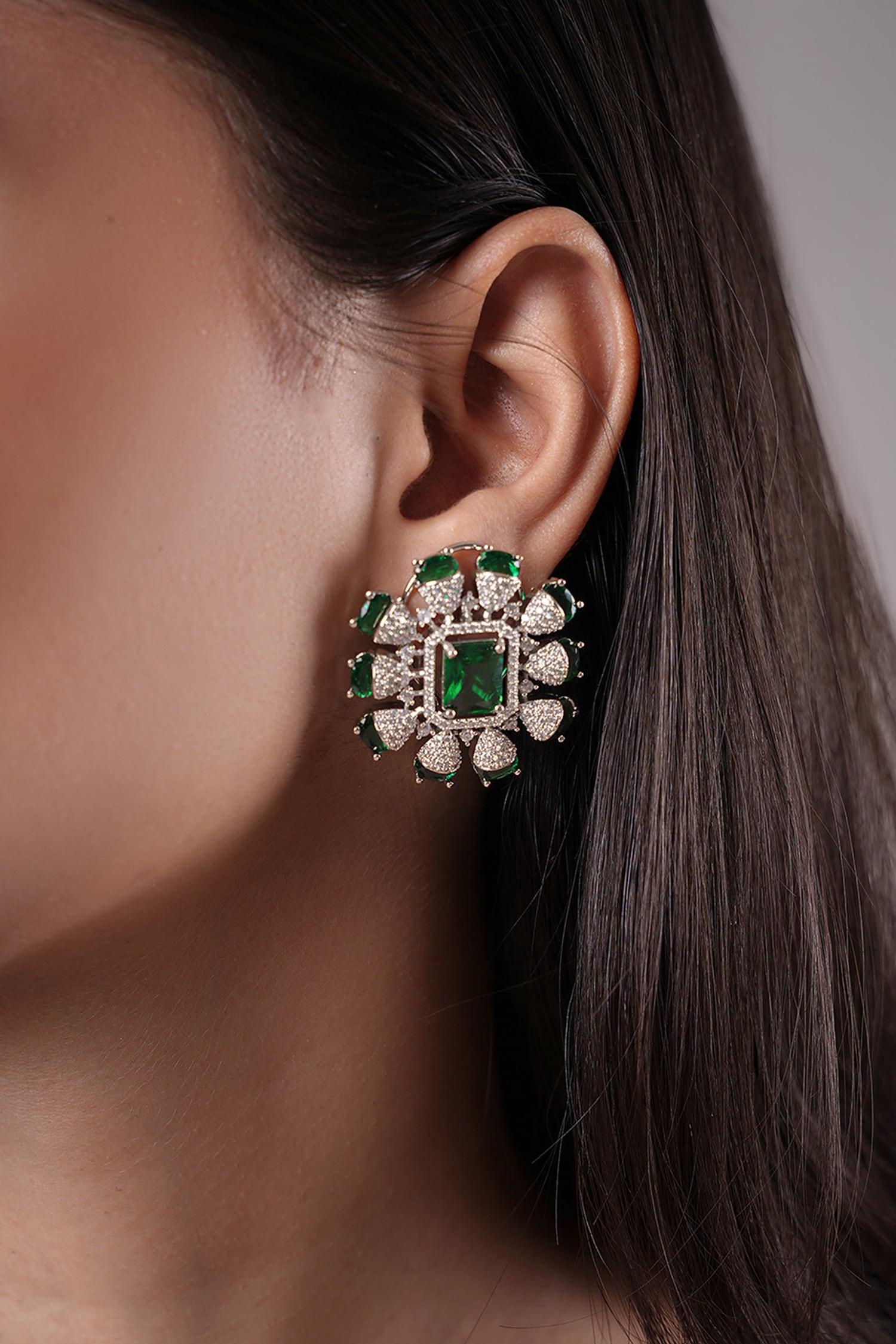 Floret Stone Stud Earrings 