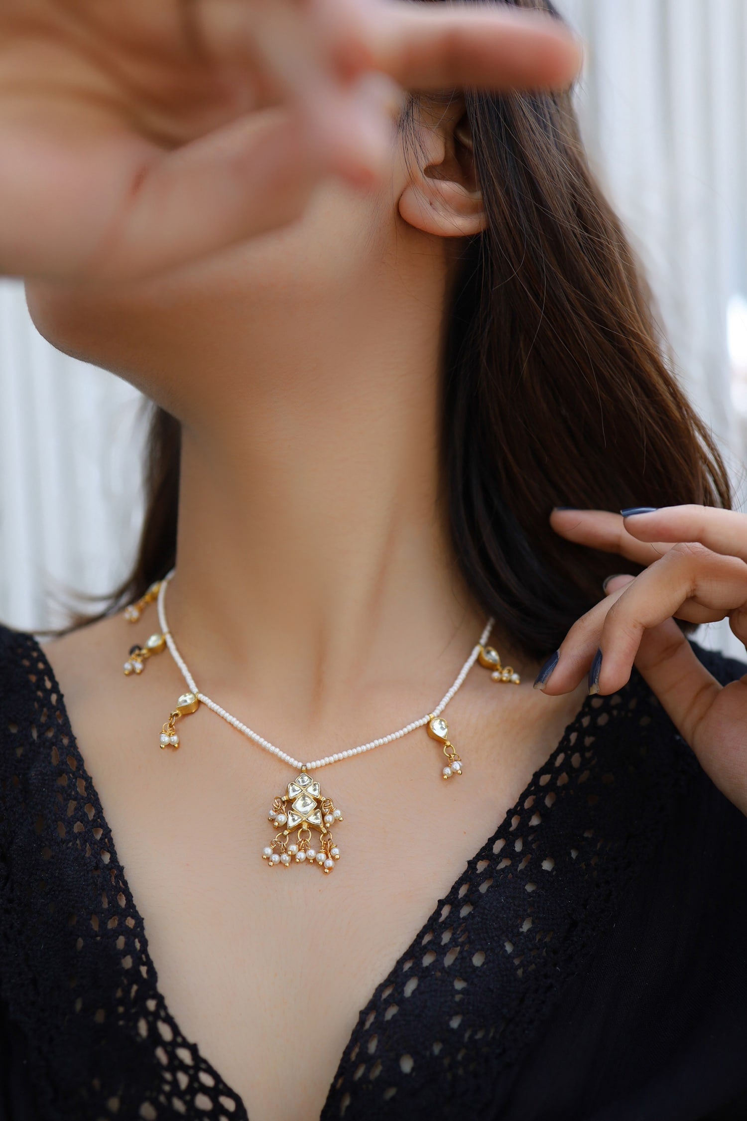 Kundan & Pearl Embellished Necklace 