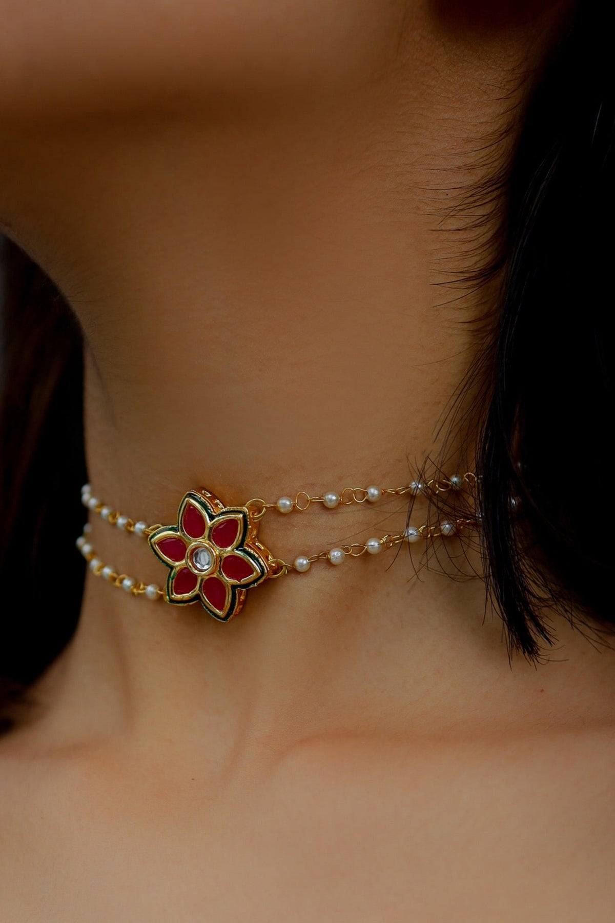 Floral Kundan Choker Necklace 