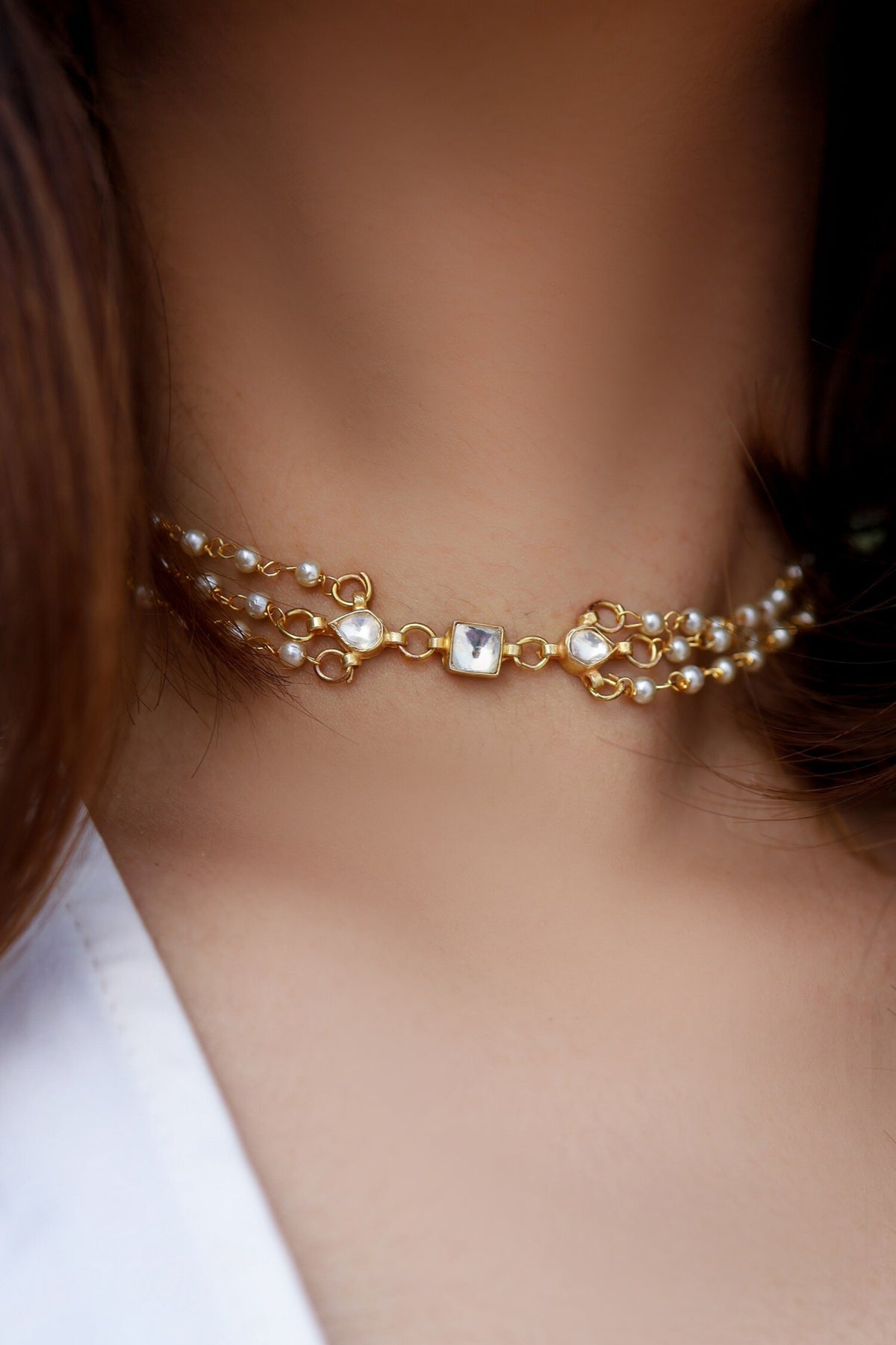 Kundan & Pearl Embellished Pendant Choker 