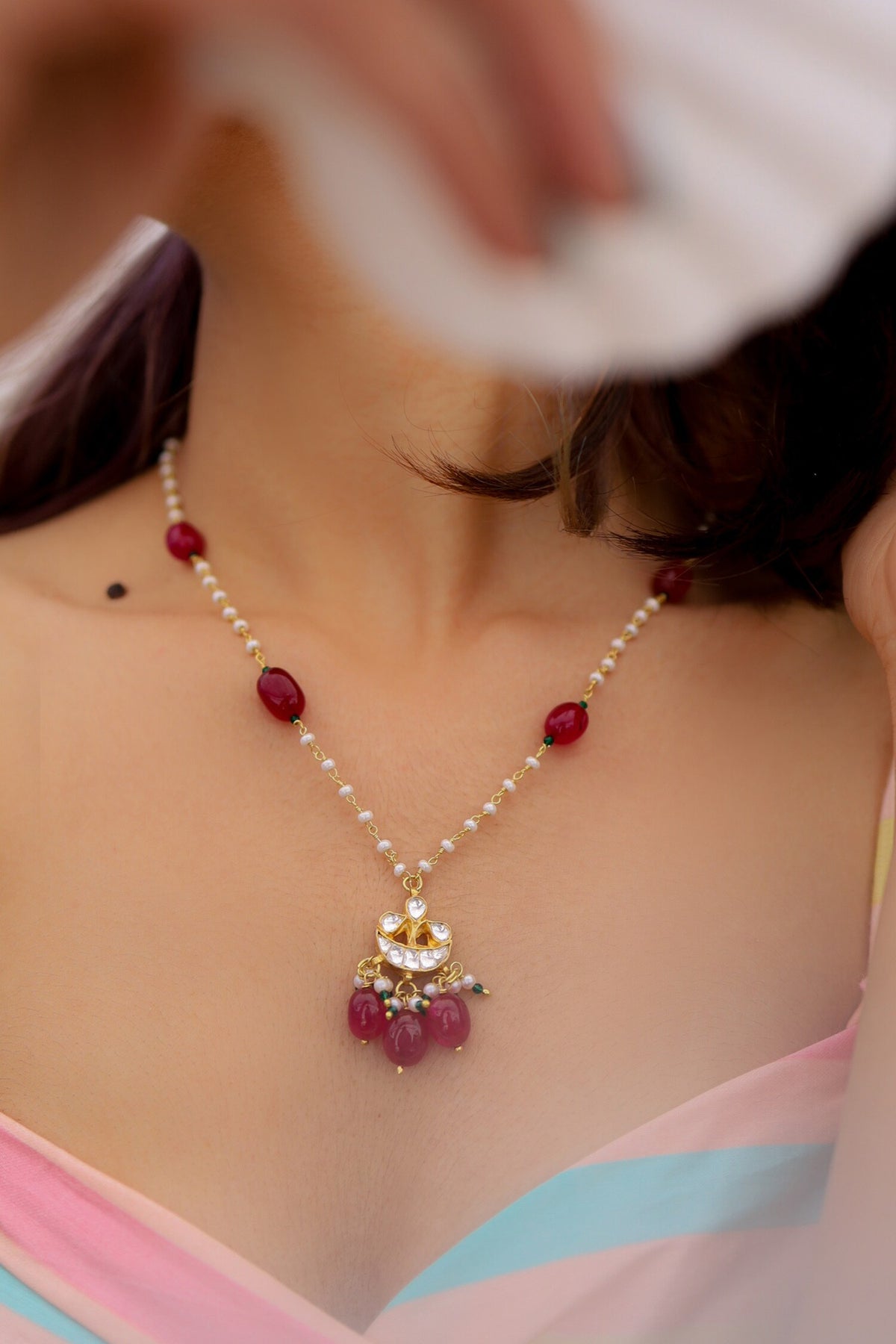 Kundan Crecent Pearl Necklace 
