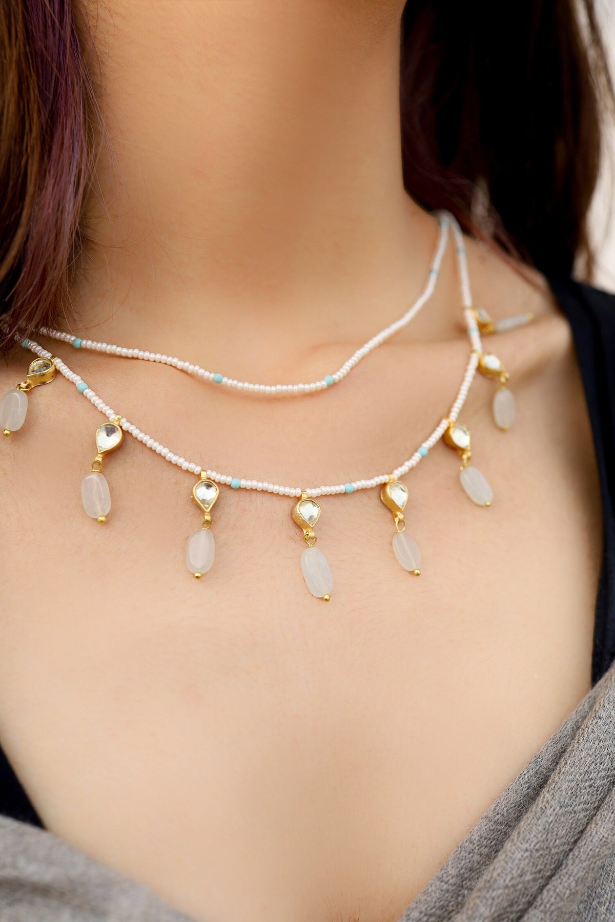 Kundan Stone Drop Necklace 