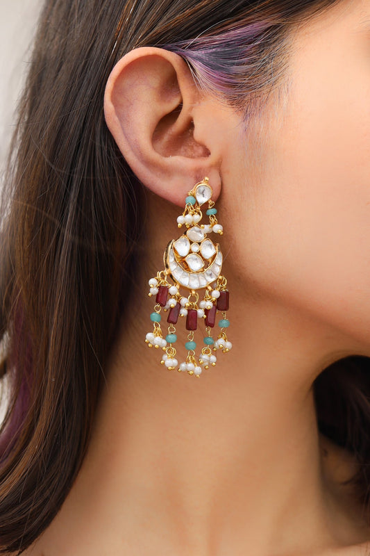 Kundan Pearl Embellished Chandbalis 