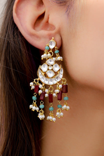 Kundan Pearl Embellished Chandbalis 