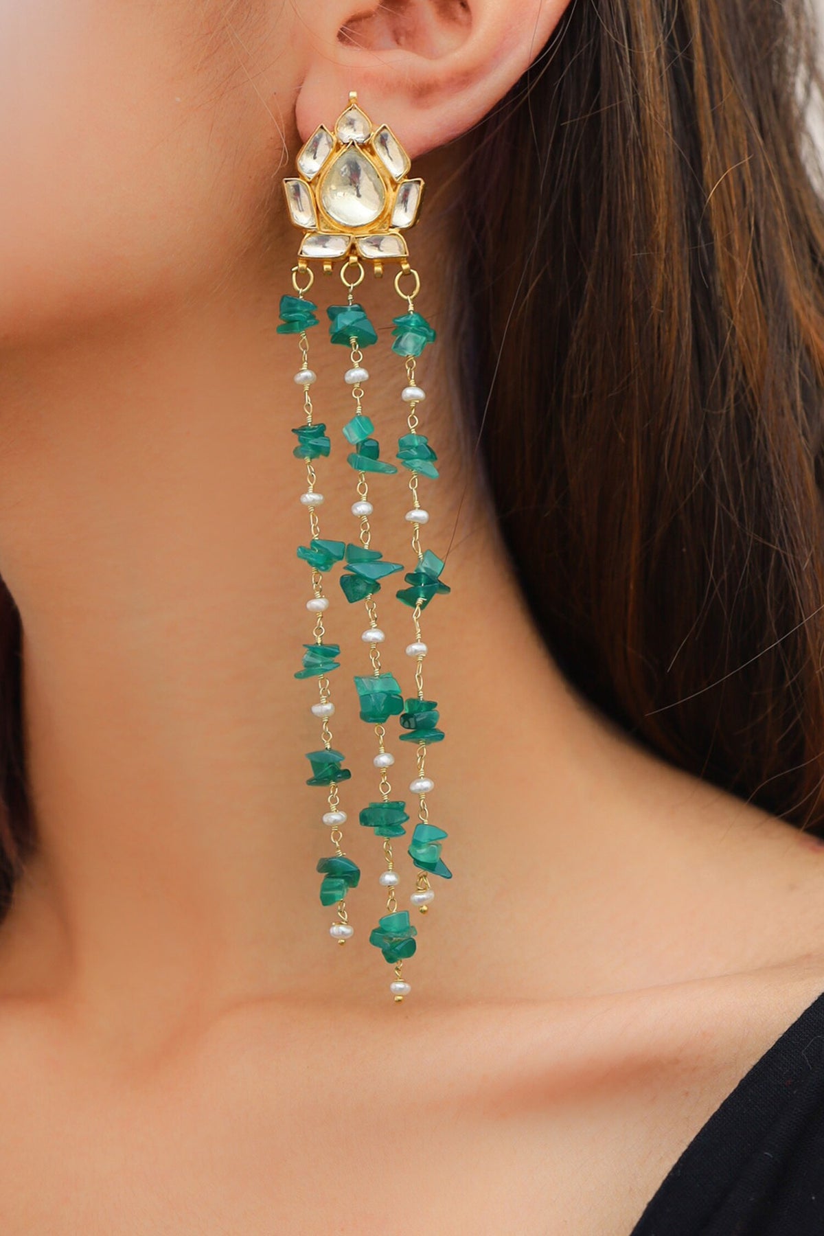 Kundan Stone Tassel Earrings 