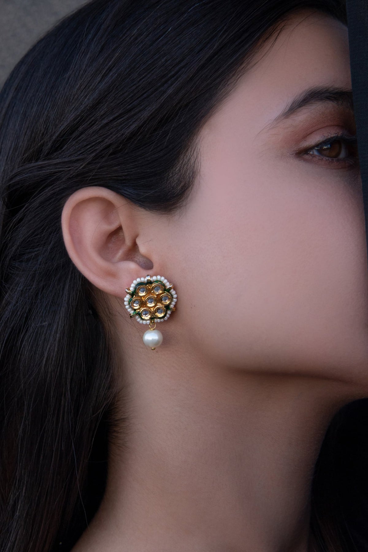 Kundan & Shell Pearl Embellished Floral Earrings 