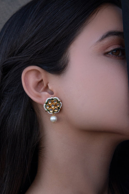 Kundan & Shell Pearl Embellished Floral Earrings 