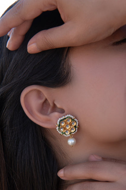 Kundan & Shell Pearl Embellished Floral Earrings 