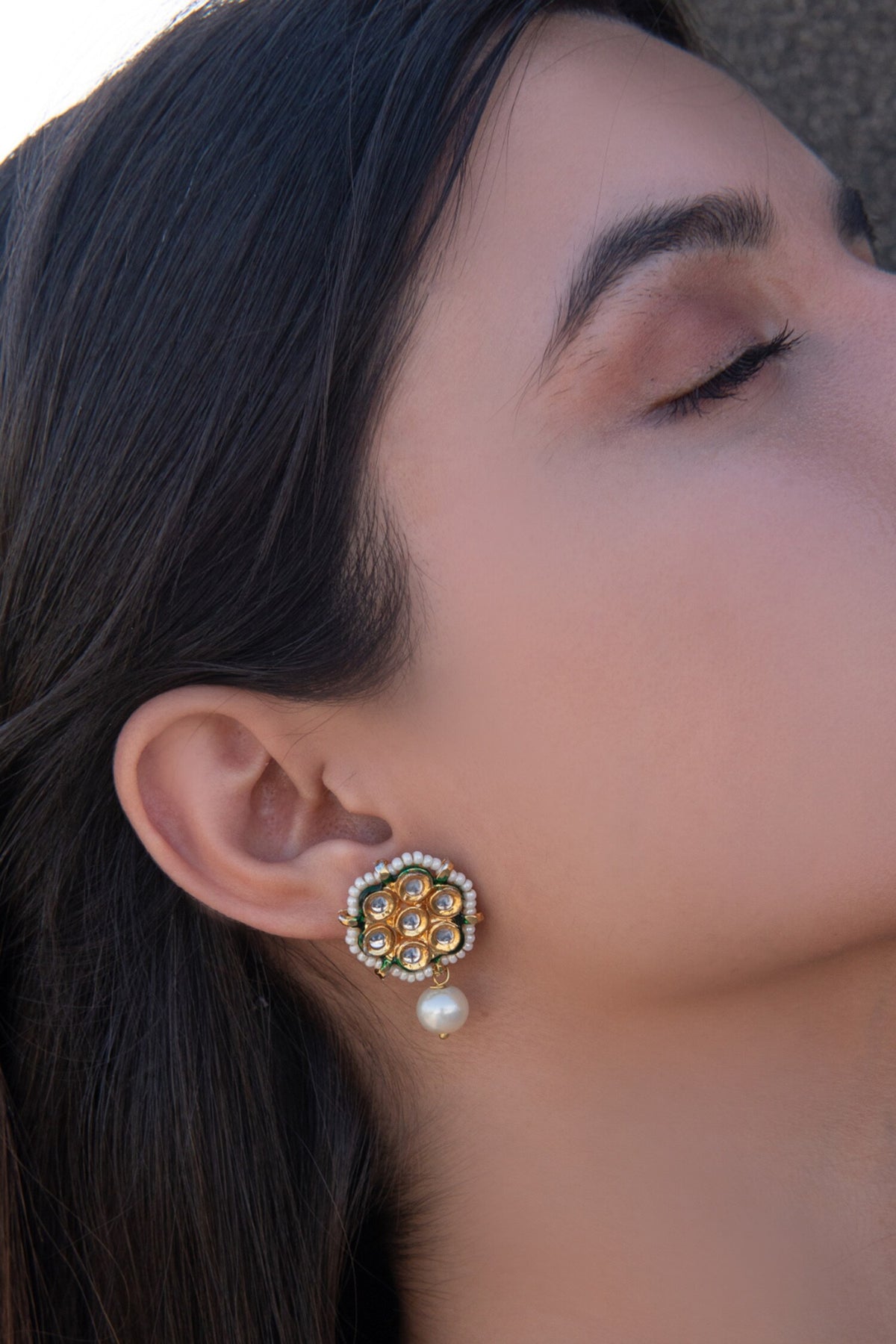 Kundan & Shell Pearl Embellished Floral Earrings 