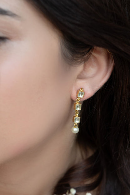 Ditsy Quad Embellished Pearl Drop Earrings 