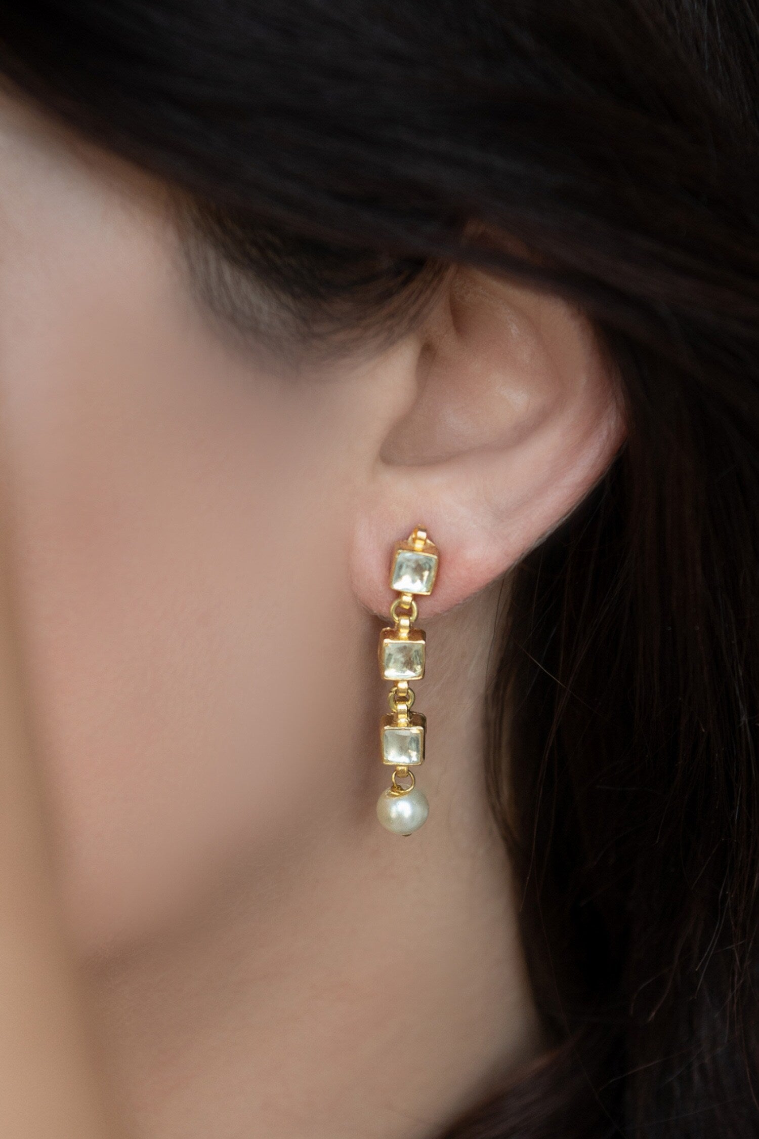 Ditsy Quad Embellished Pearl Drop Earrings 
