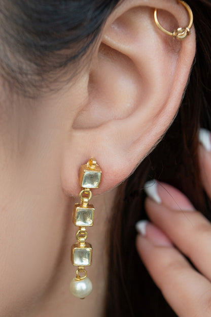 Ditsy Quad Embellished Pearl Drop Earrings 