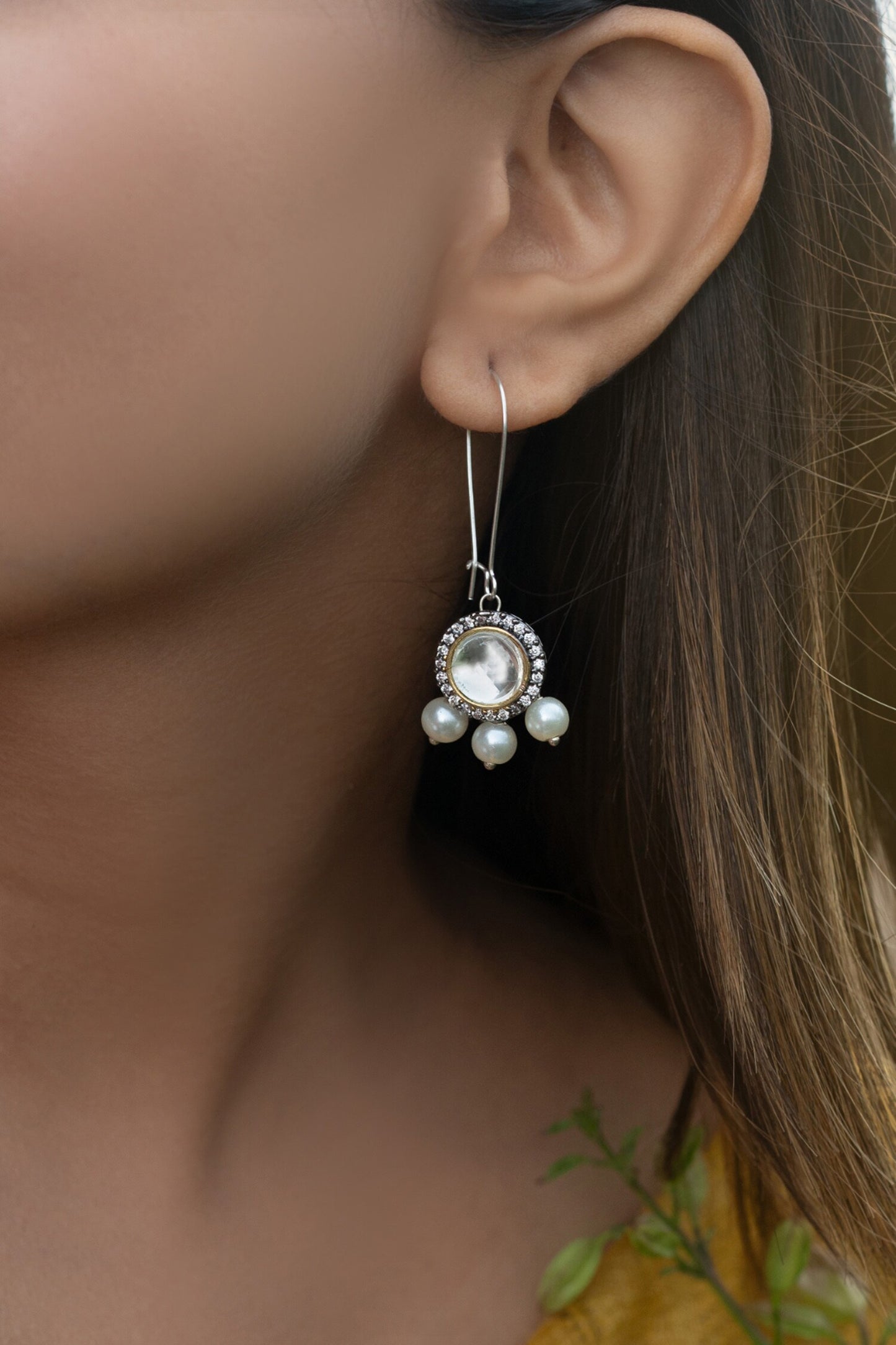 Victorian Polki Pearl Drop Earrings 