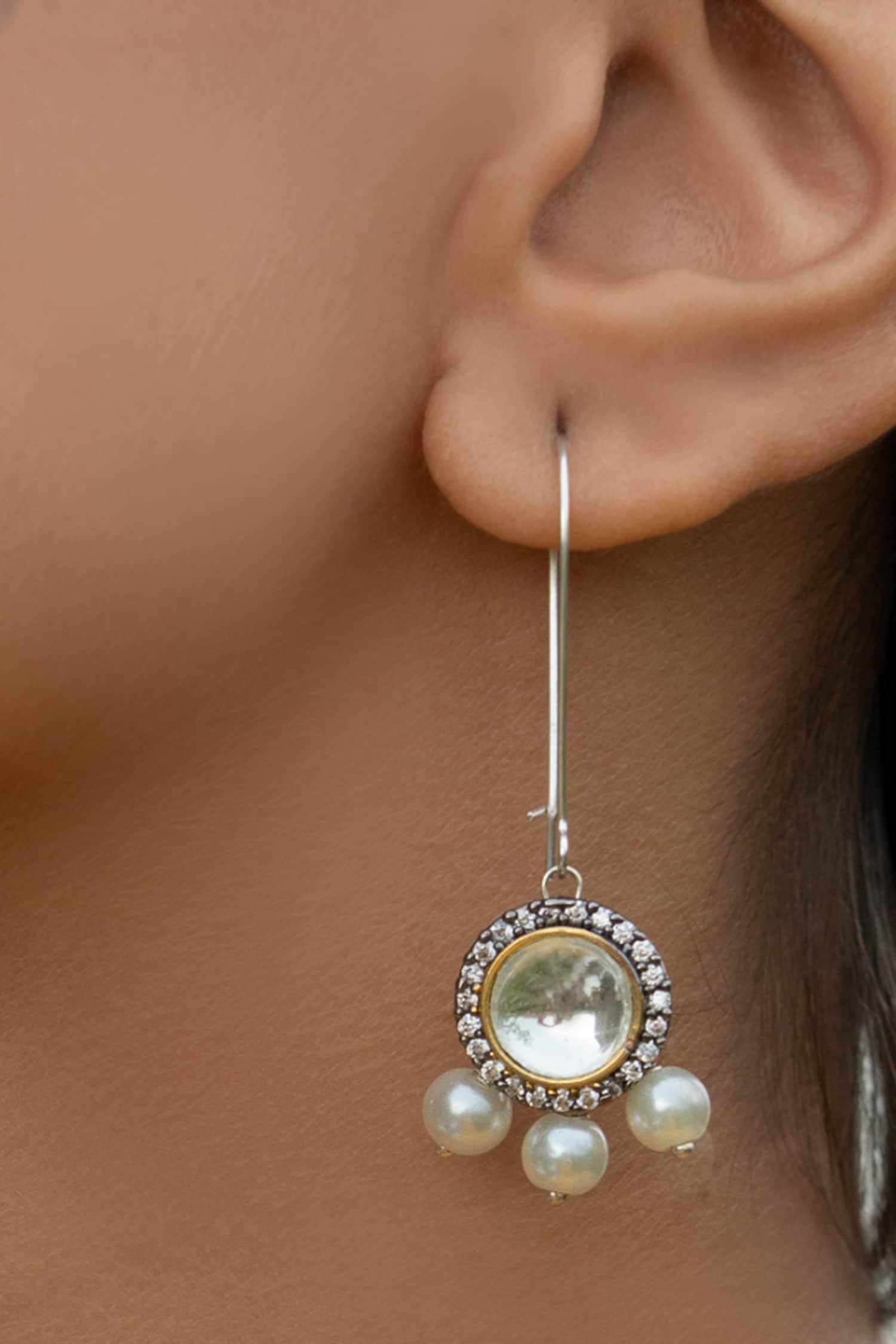 Victorian Polki Pearl Drop Earrings 