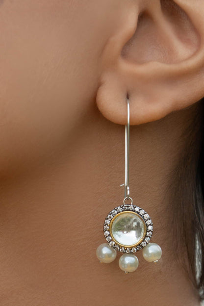 Victorian Polki Pearl Drop Earrings 