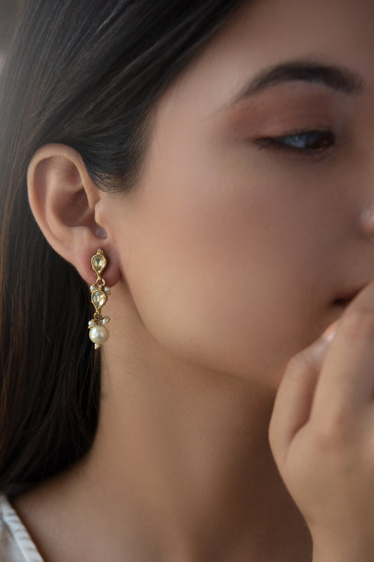 Kundan & Pearl Embellished Tear Danglers 