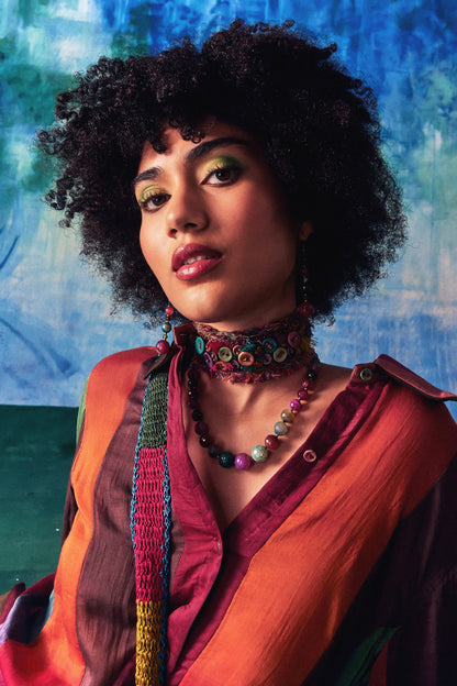 Maka Button & Thread Tassel Embellished Choker 