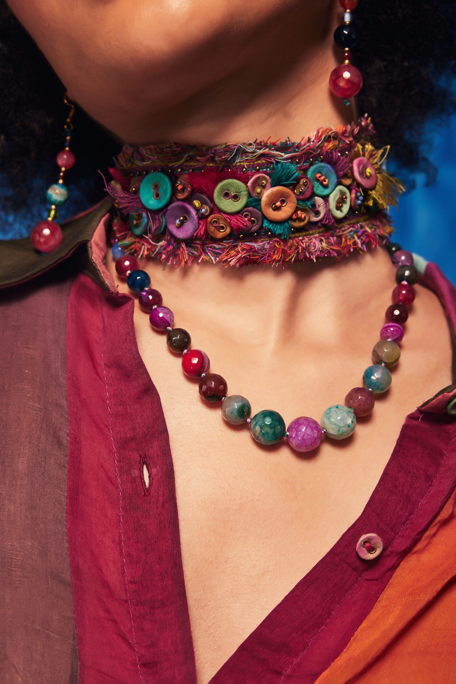 Maka Button & Thread Tassel Embellished Choker 
