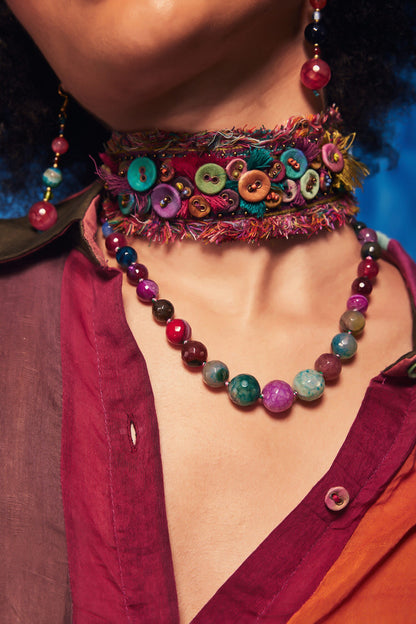 Maka Button & Thread Tassel Embellished Choker 
