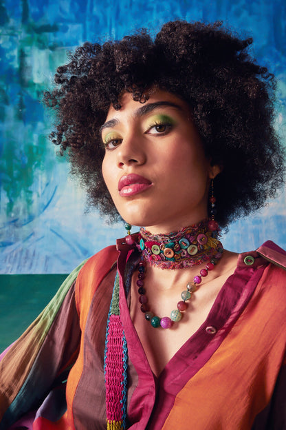 Maka Button & Thread Tassel Embellished Choker 