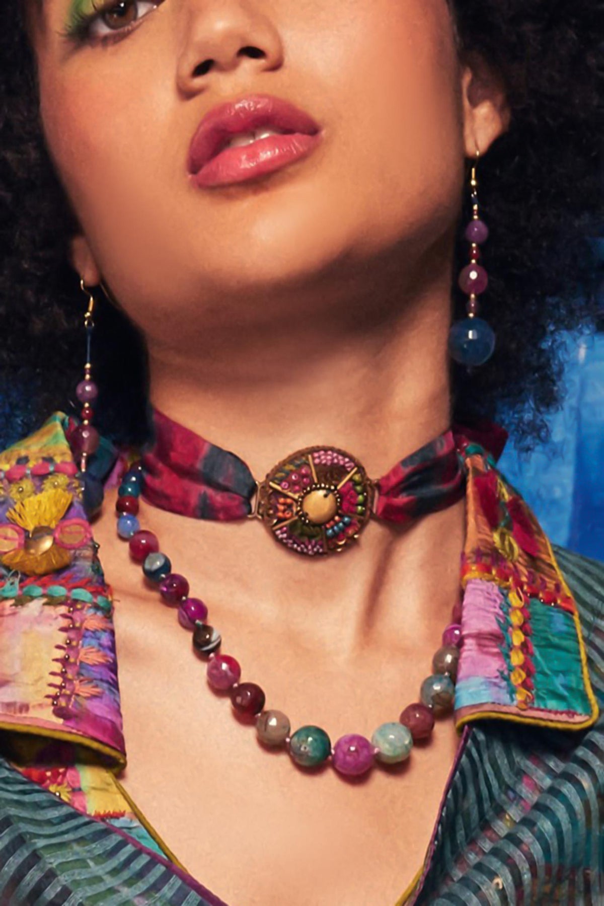 Maka Bead Circle Embellished Tie Dye Strap Choker 