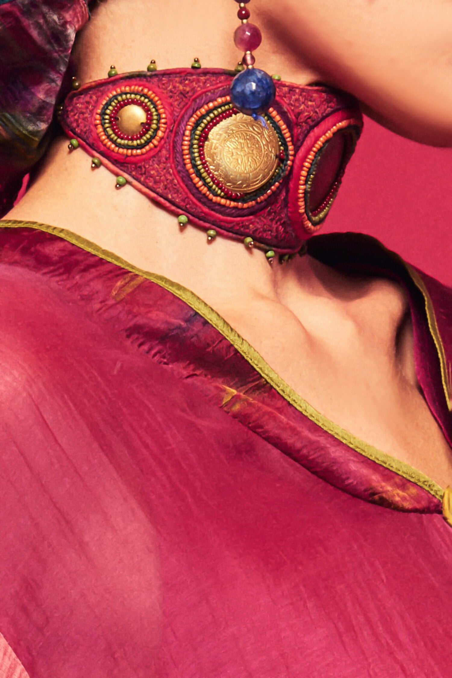 Aari & Bead Embellished Leaf Shaped Choker 
