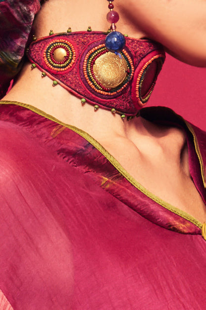 Aari & Bead Embellished Leaf Shaped Choker 