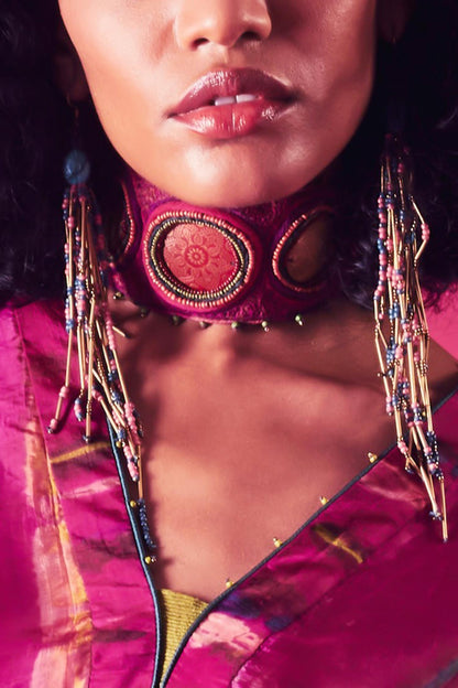 Aari & Bead Embellished Leaf Shaped Choker 