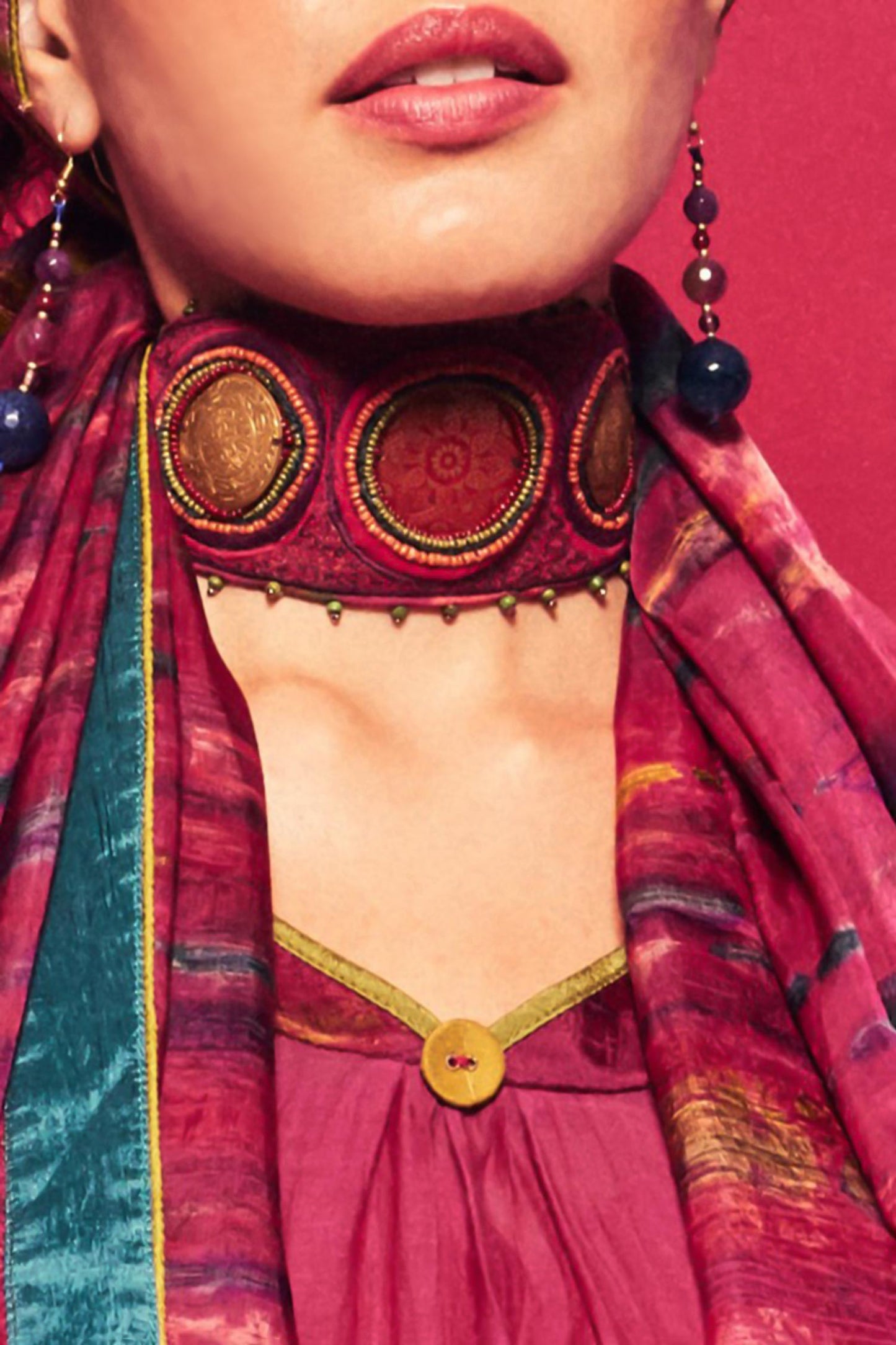 Aari & Bead Embellished Leaf Shaped Choker 