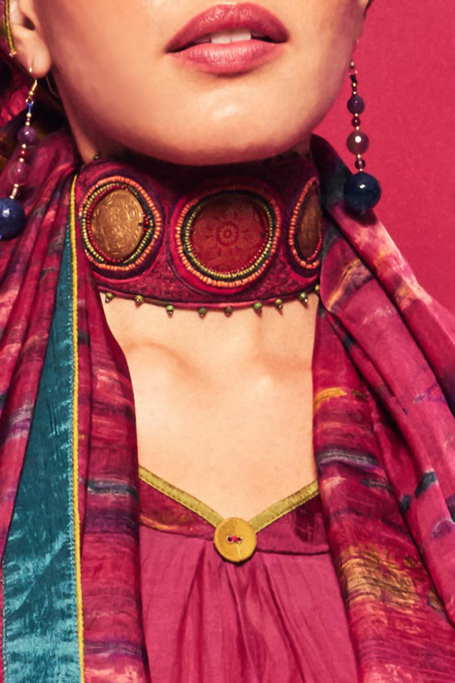 Aari & Bead Embellished Leaf Shaped Choker 
