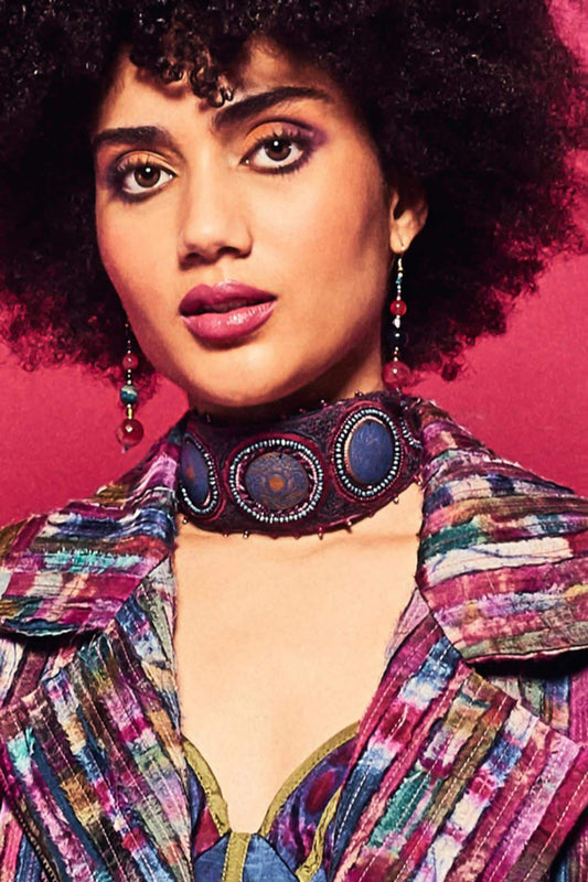 Aari & Bead Embellished Leaflet Choker 