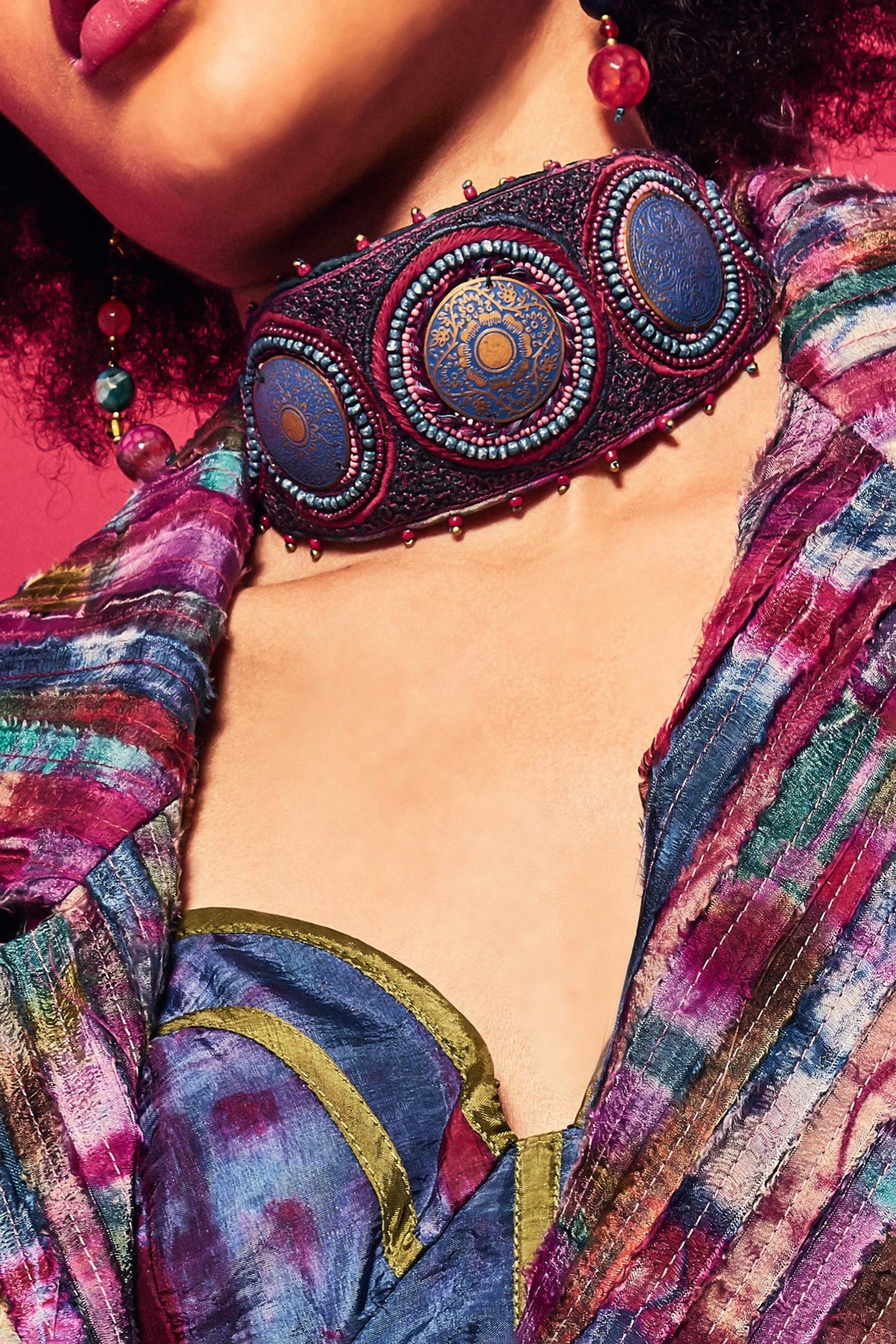Aari & Bead Embellished Leaflet Choker 