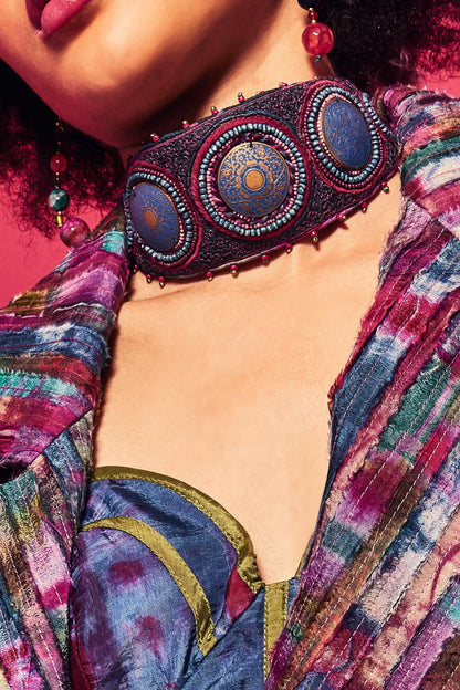 Aari & Bead Embellished Leaflet Choker 