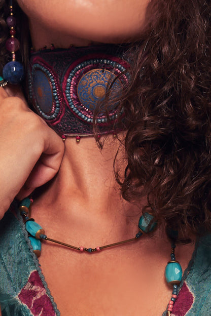 Aari & Bead Embellished Leaflet Choker 