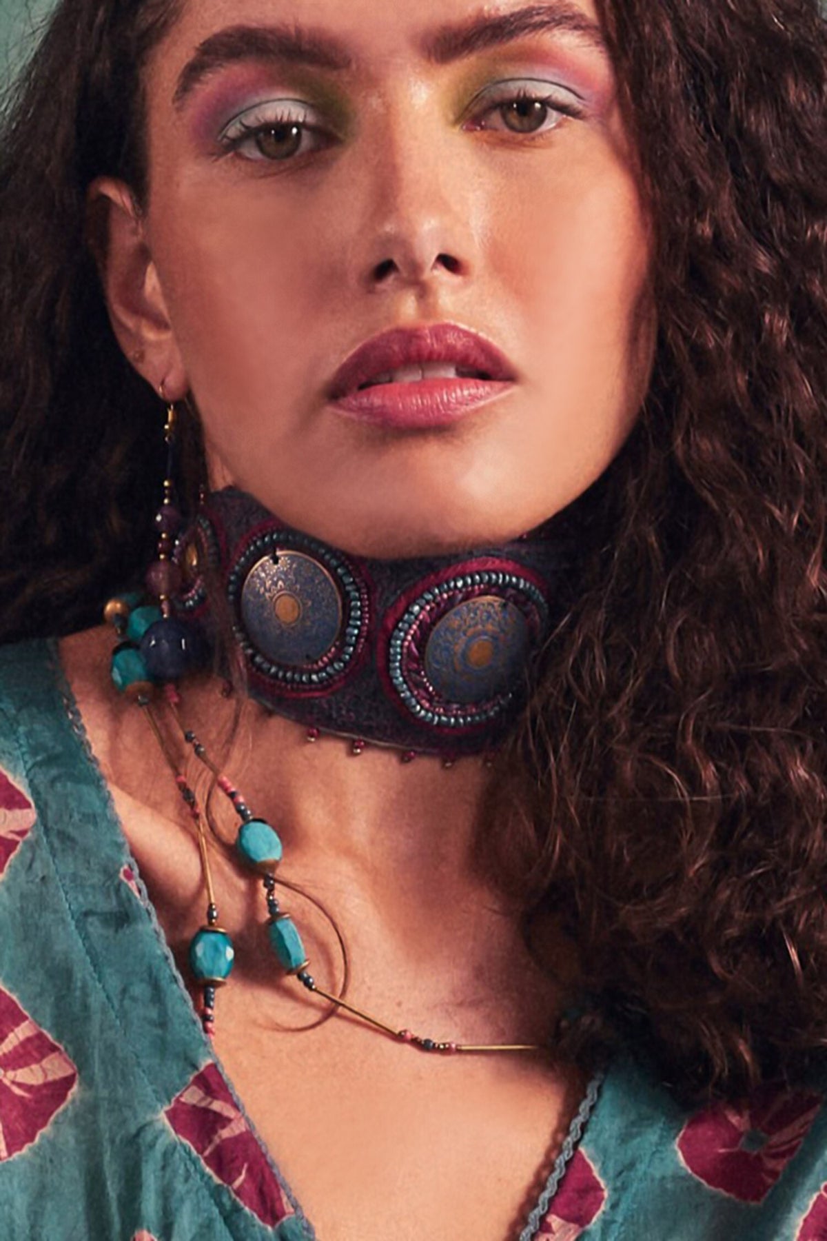 Aari & Bead Embellished Leaflet Choker 