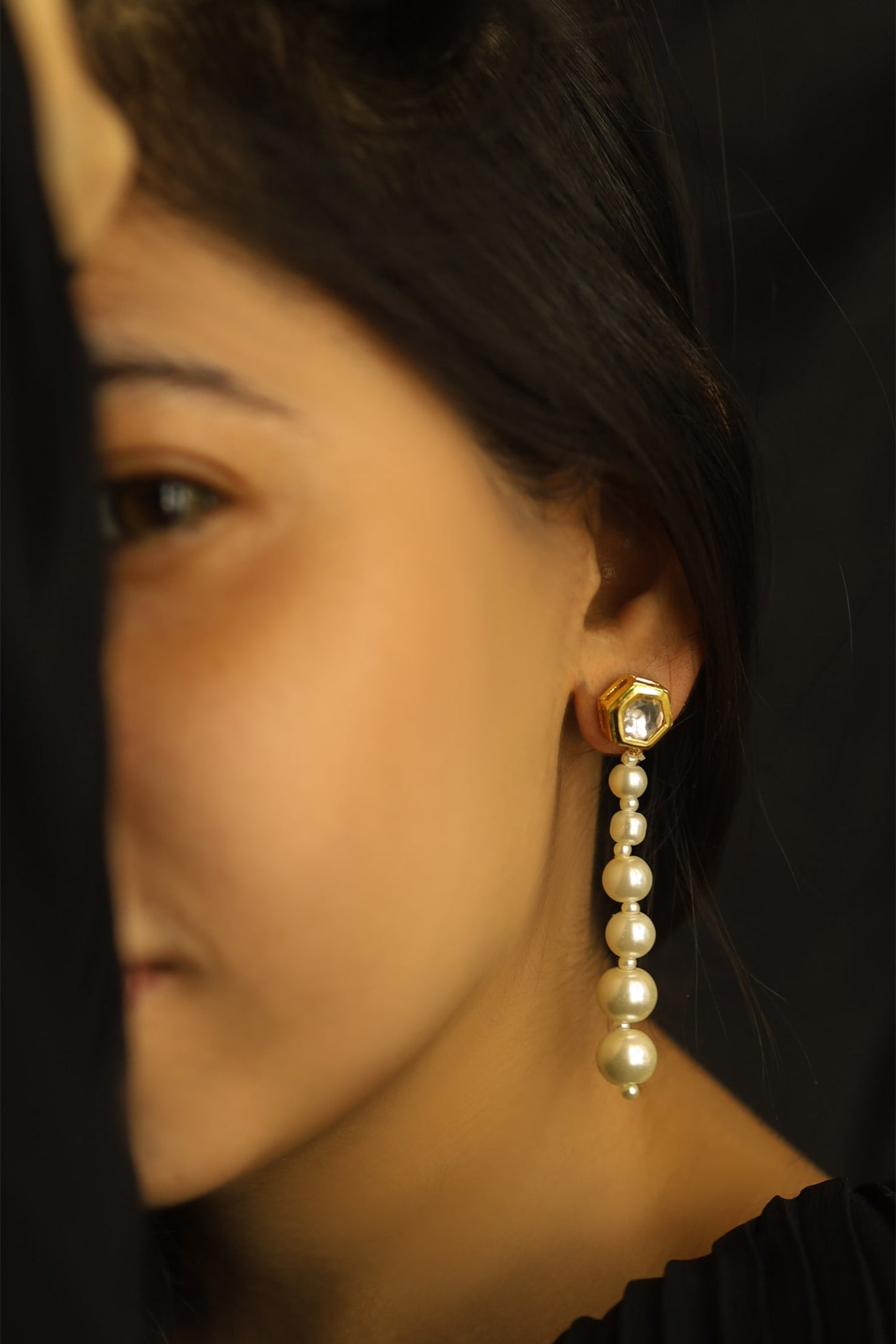 Kundan Stud Pearl Drop Danglers 