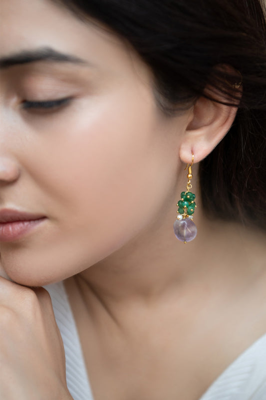 Natural Stone & Onyx Embellished Earrings 