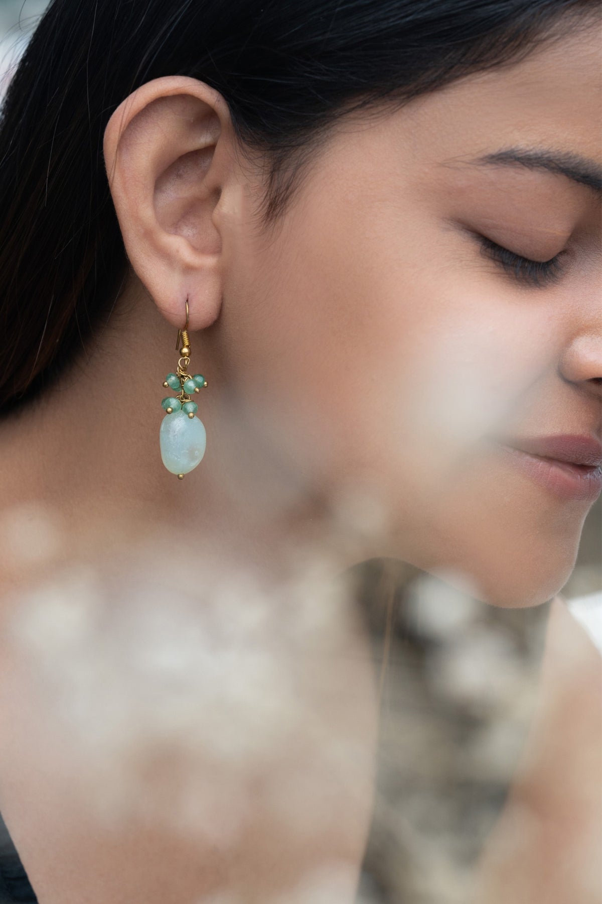 Natural Stone & Clustered Onyx Encrusted Earrings 