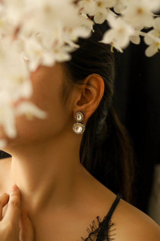 Polki & Cubic Zirconia Embellished Drop Earrings 