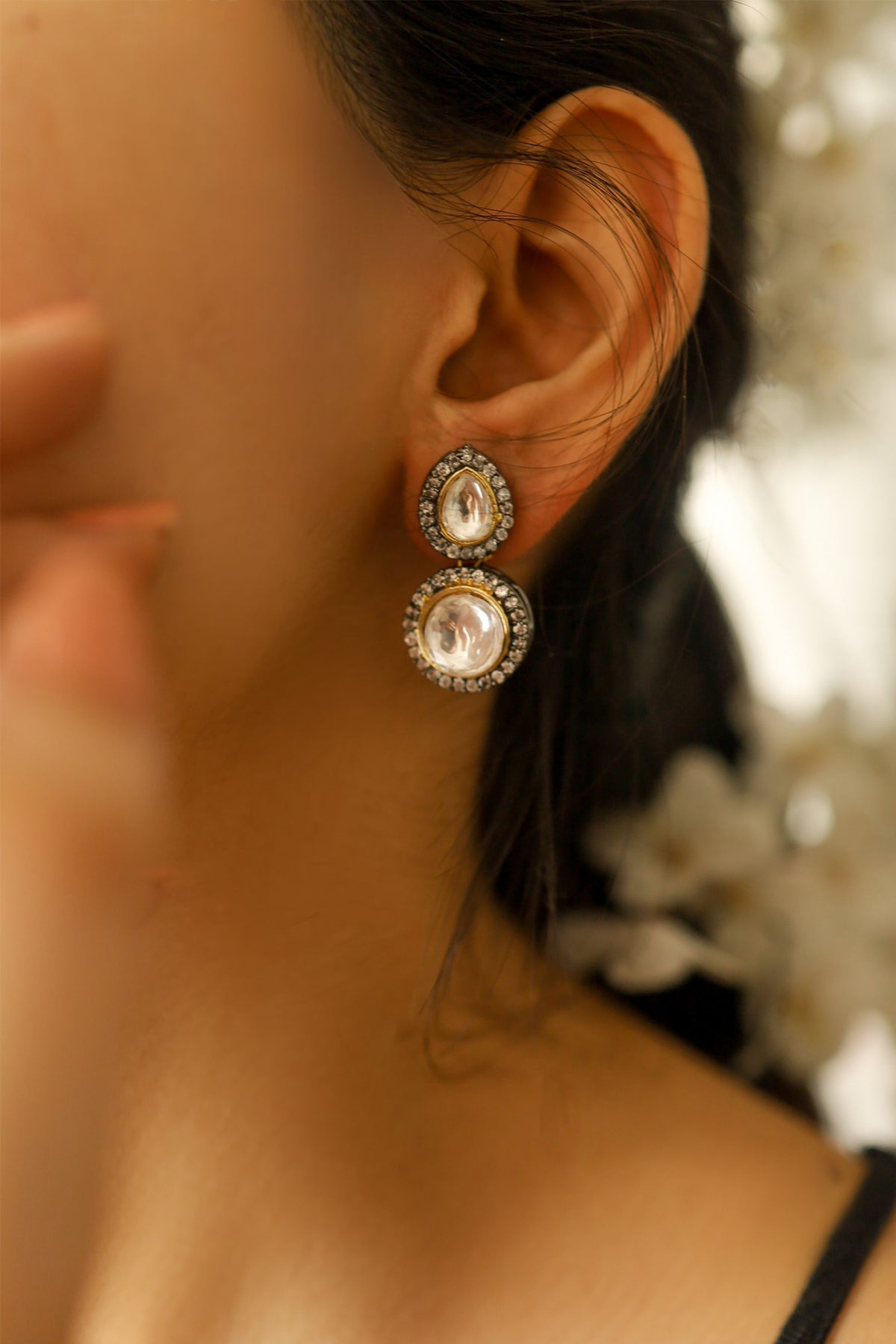 Polki & Cubic Zirconia Embellished Drop Earrings 