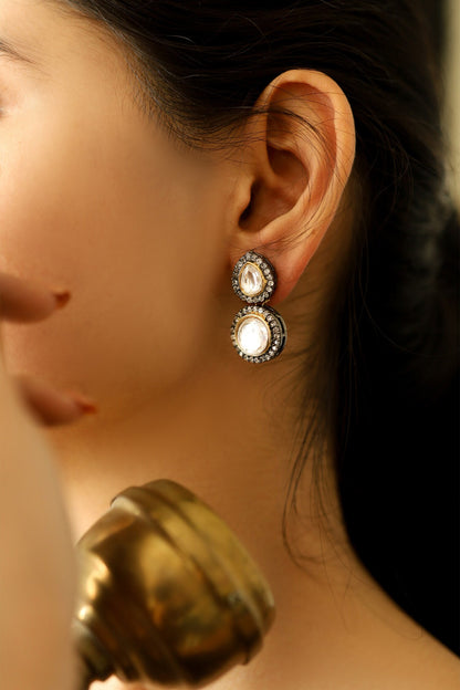 Polki & Cubic Zirconia Embellished Drop Earrings 