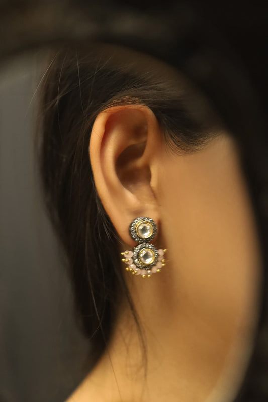 Polki & Onyx Embellished Dewdrop Earrings 