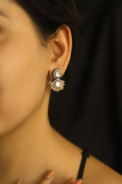Polki & Onyx Embellished Dewdrop Earrings 