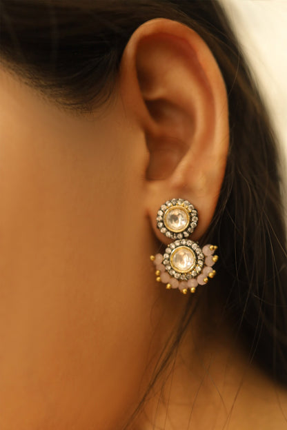 Polki & Onyx Embellished Dewdrop Earrings 