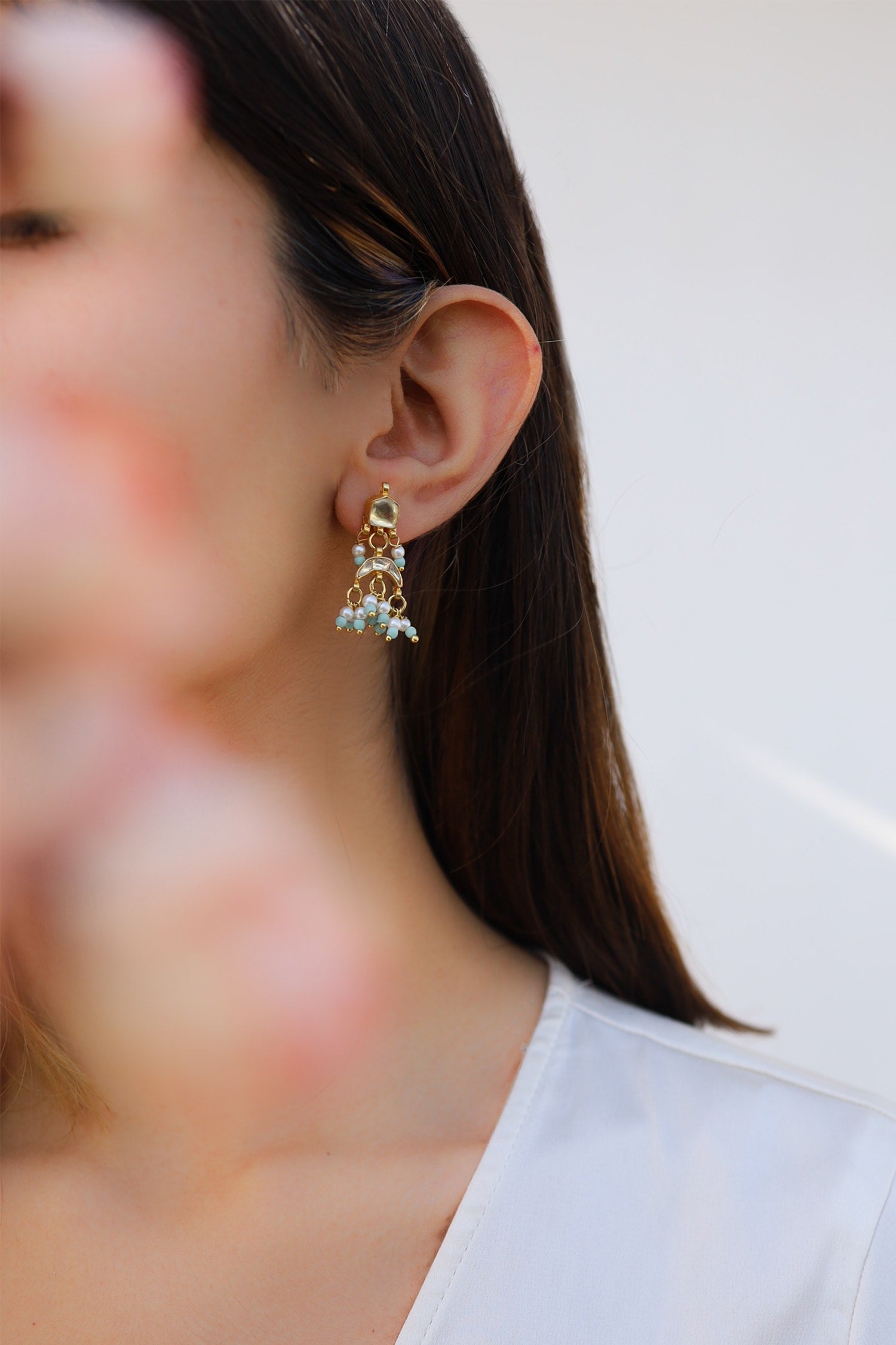 Kundan Chand Embellished Drop Earrings 