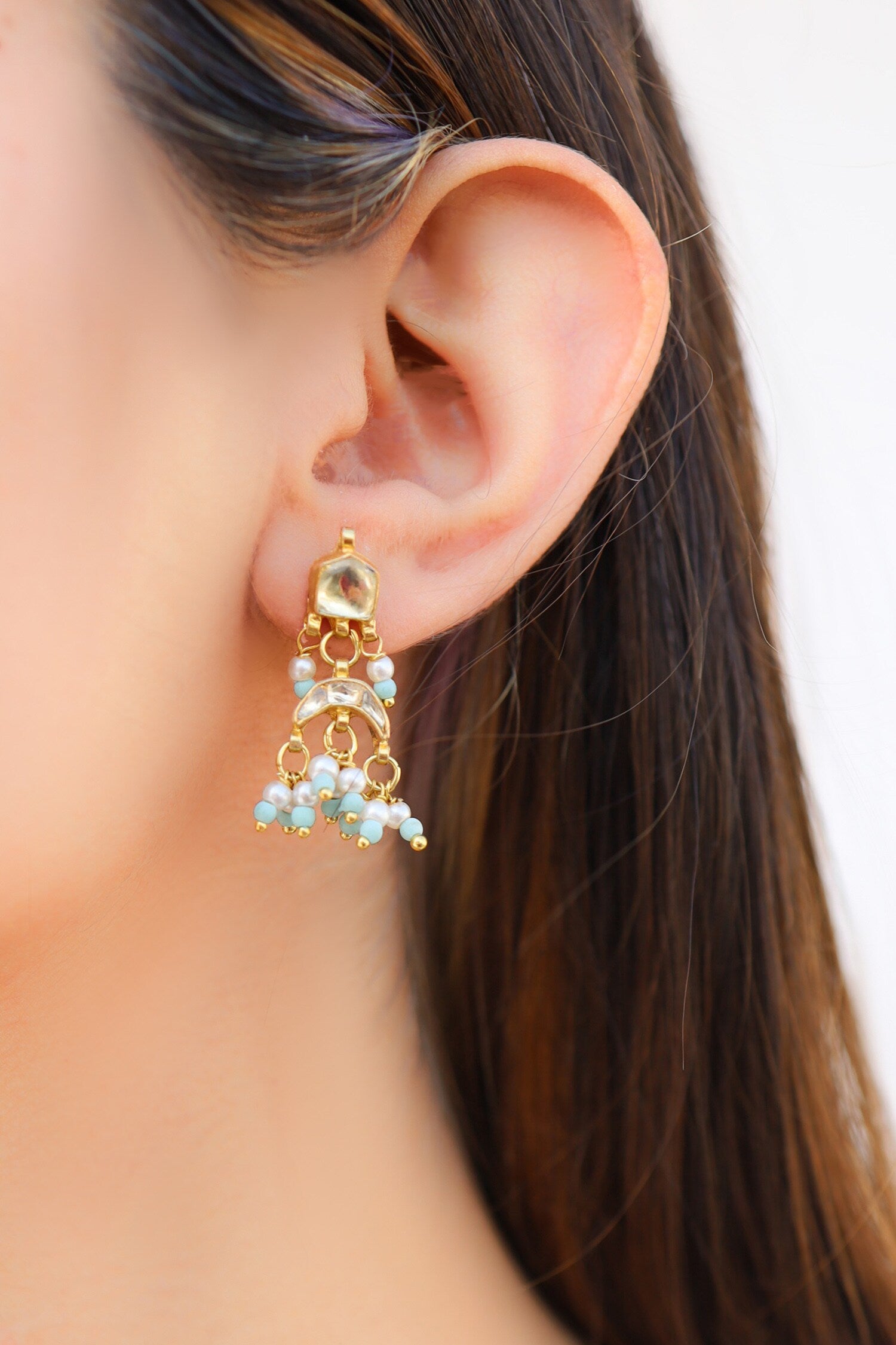 Kundan Chand Embellished Drop Earrings 