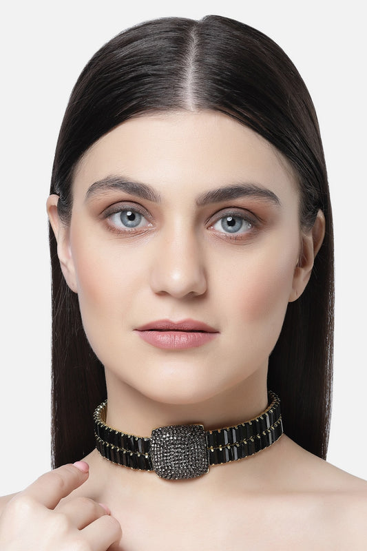 Crystal Studded Pendant Choker 